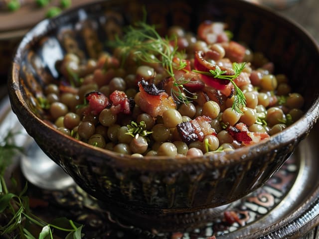 A picture of Grey Peas with Bacon